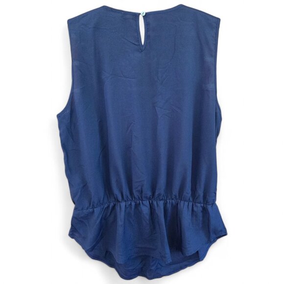 Willi Smith Womens Large Navy Blue Sleeveless Scoop Neck Top With Peplum Hem & C - Picture 2 of 6